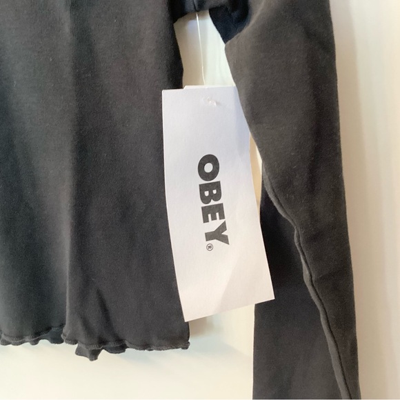 NWT Obey Flaming Graffiti Cropped Long Sleeve T-Shirt - Black - M - Picture 5 of 6